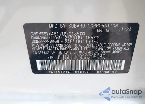 2025 Subaru Impreza Rs 5-Door из США, поврежденный, VIN JF1GUHJC9S8205949